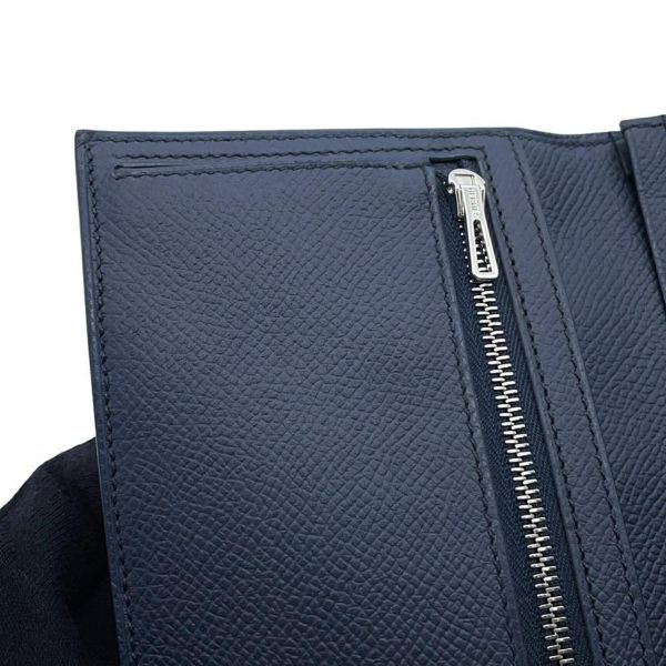 エルメス 長財布 ベアンスフレ ブルーインディゴ/シルバー金具