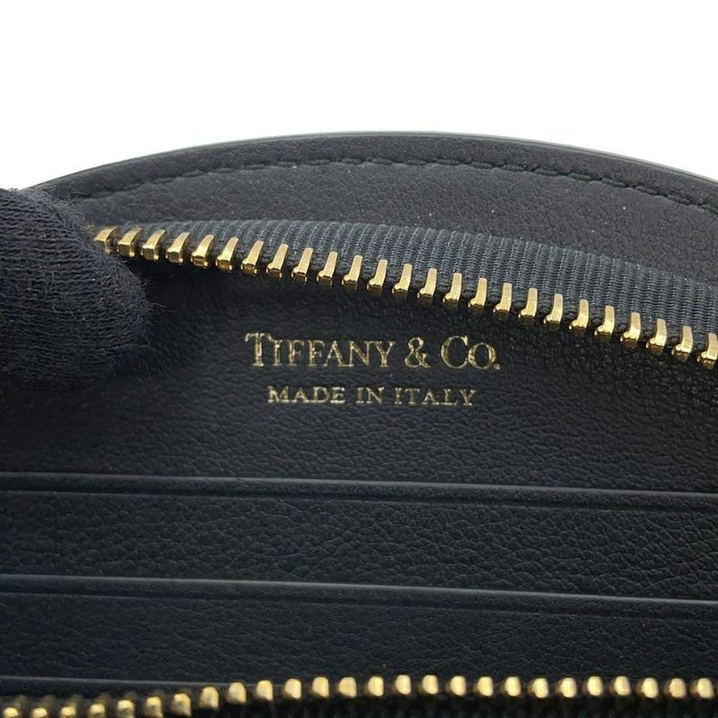 ティファニー 長財布 ハーフムーン ウォレット レザー Tiffany&Co. ラウンドファスナー 黒