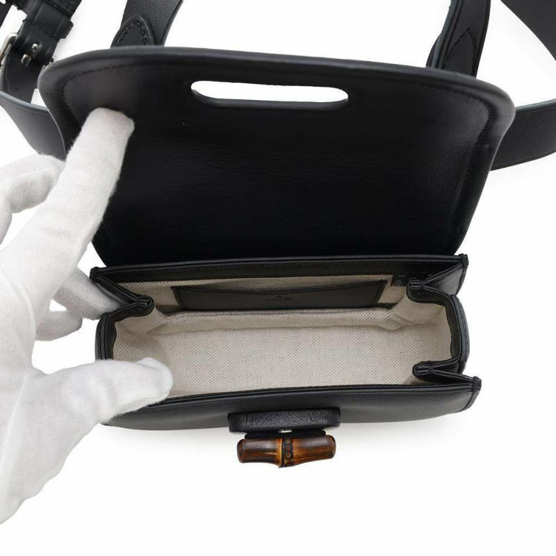 グッチ ボディバッグ バンブー 1947 ミニ ベルトバッグ レザー 681137 GUCCI ウエストバッグ ハンドバッグ 黒