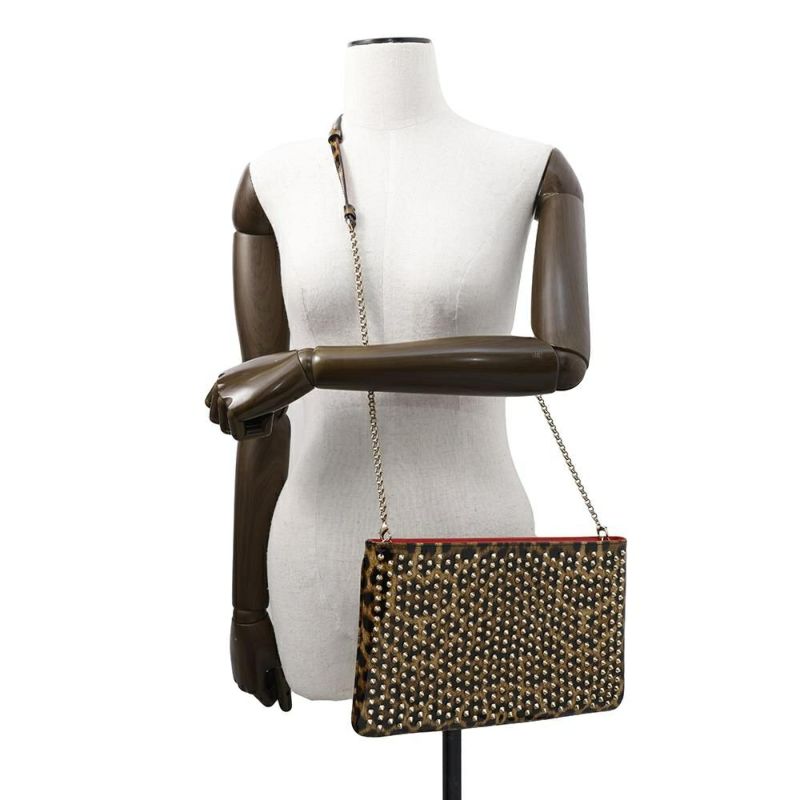 クリスチャン・ルブタン クラッチバッグ ルビポッシュ レオパード スパイクスタッズ 1165014  2wayチェーンショルダーバッグ