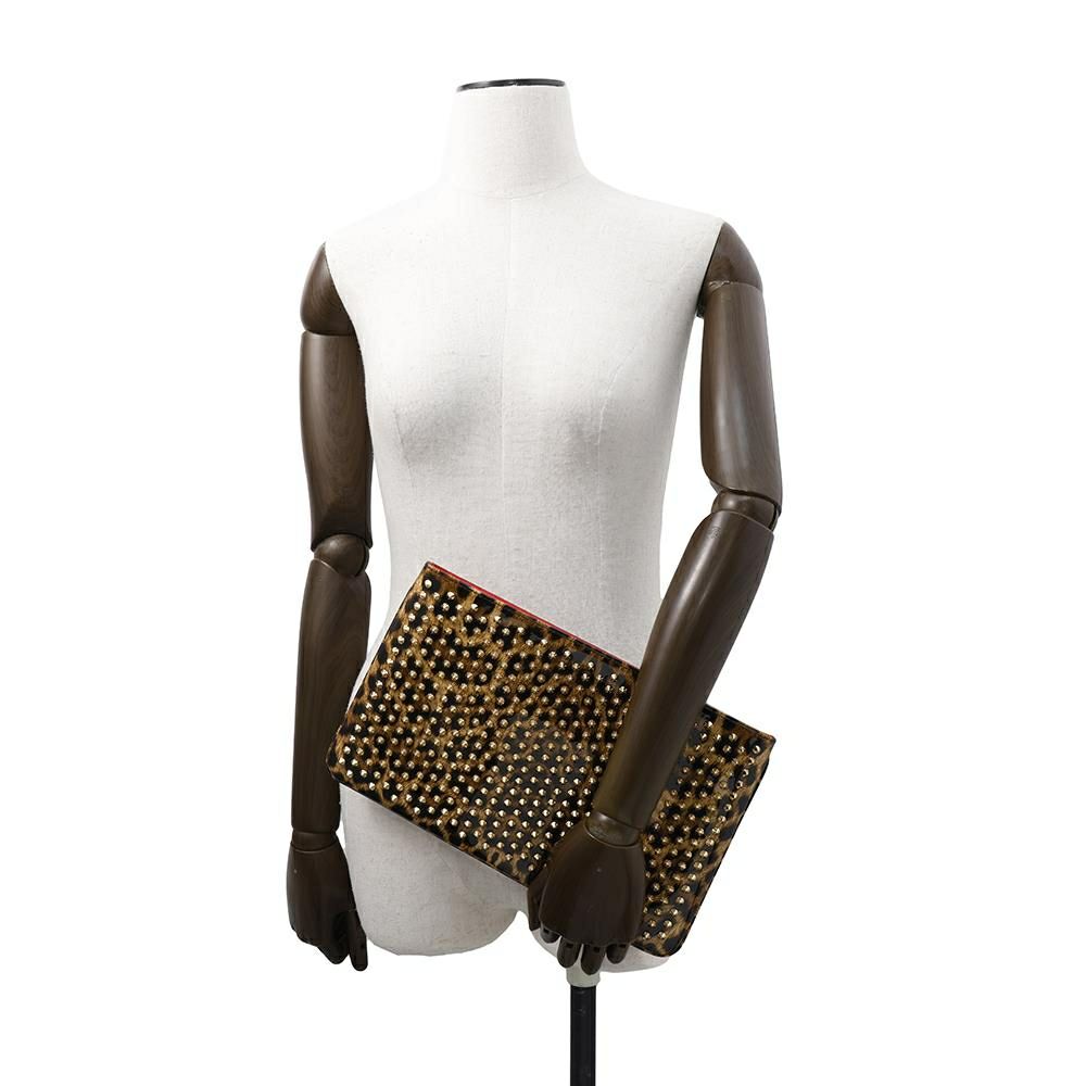 クリスチャン・ルブタン クラッチバッグ ルビポッシュ レオパード スパイクスタッズ 1165014  2wayチェーンショルダーバッグ