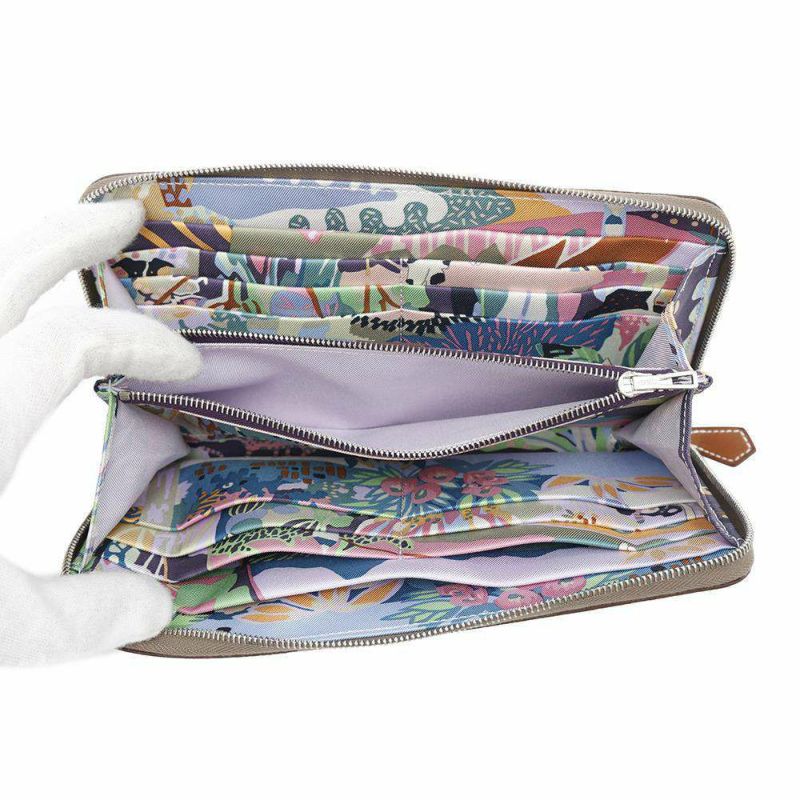エルメス 長財布 アザップロング シルクイン エトゥープ/シルバー金具 エプソン K刻印 財布