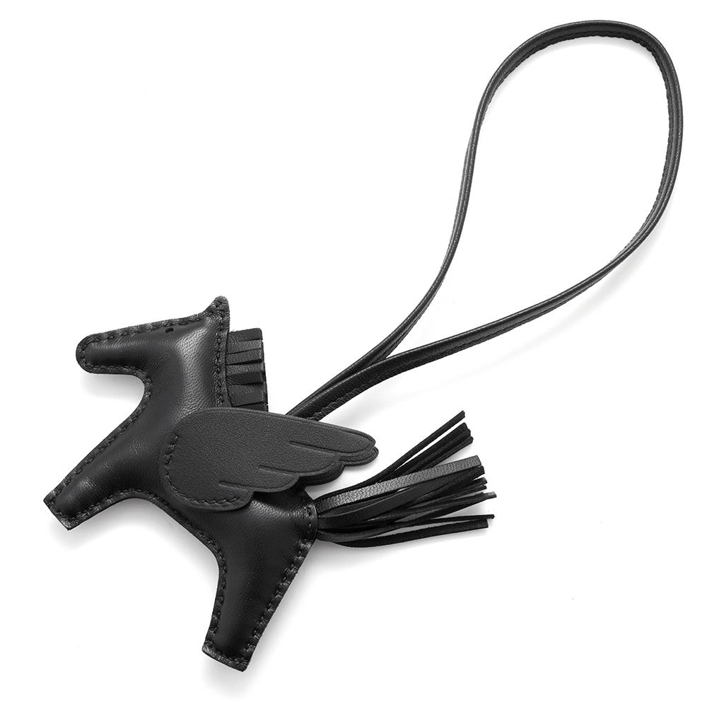 エルメス バッグチャーム ロデオPM ペガサス ブラック ラムスキン K  