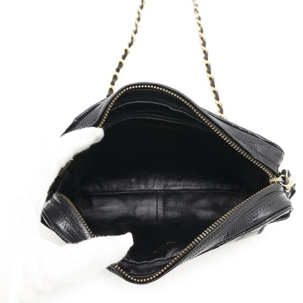 シャネル チェーンショルダーバッグ マトラッセ ココマーク タッセル リザード CHANEL 黒