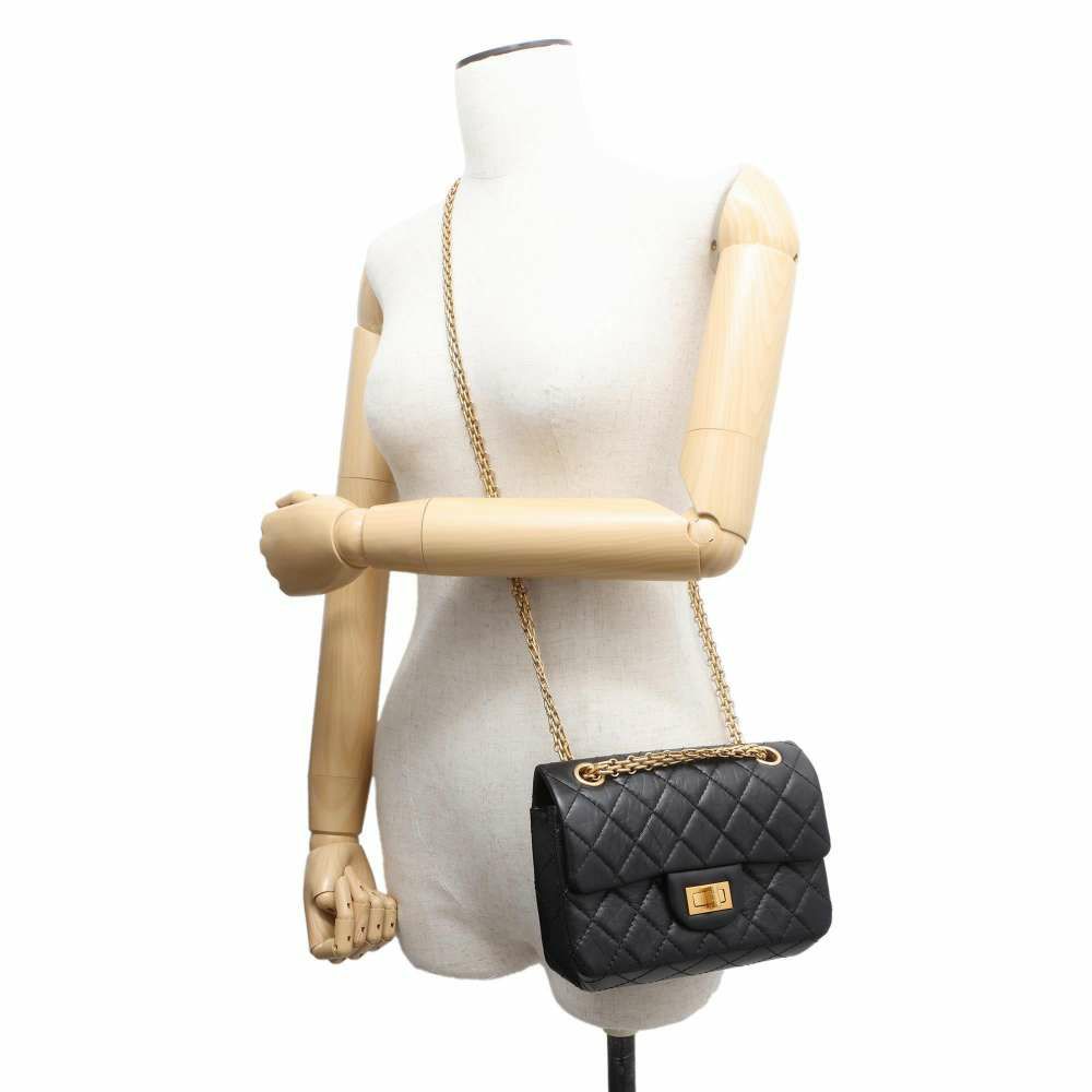 シャネル チェーンショルダーバッグ マトラッセ 2.55 ミニ エイジドカーフレザー AS0874 黒