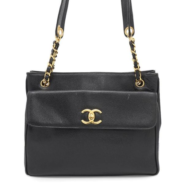 シャネル チェーントートバッグ デカココ キャビアスキン A03682 CHANEL 黒