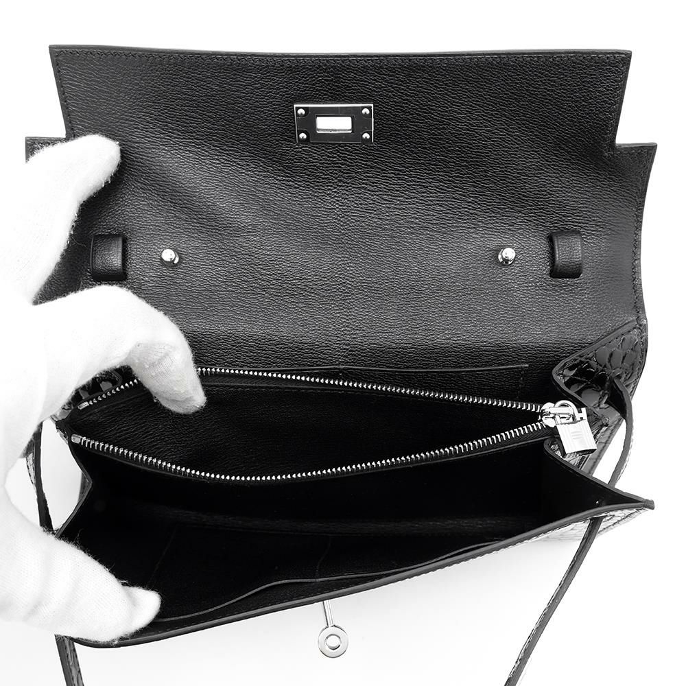 エルメス ケリーウォレット ロング トゥーゴー ブラック/シルバー金具 アリゲーターシャイン B刻印 黒