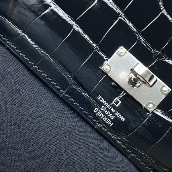 エルメス ケリーウォレット ロング トゥーゴー ブラック/シルバー金具 アリゲーターシャイン B刻印 黒