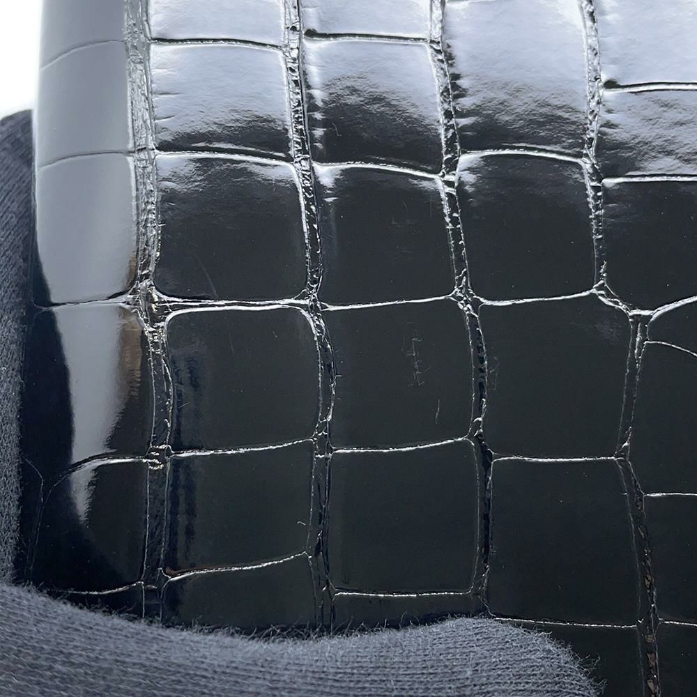 エルメス ケリーウォレット ロング トゥーゴー ブラック/シルバー金具 アリゲーターシャイン B刻印 黒