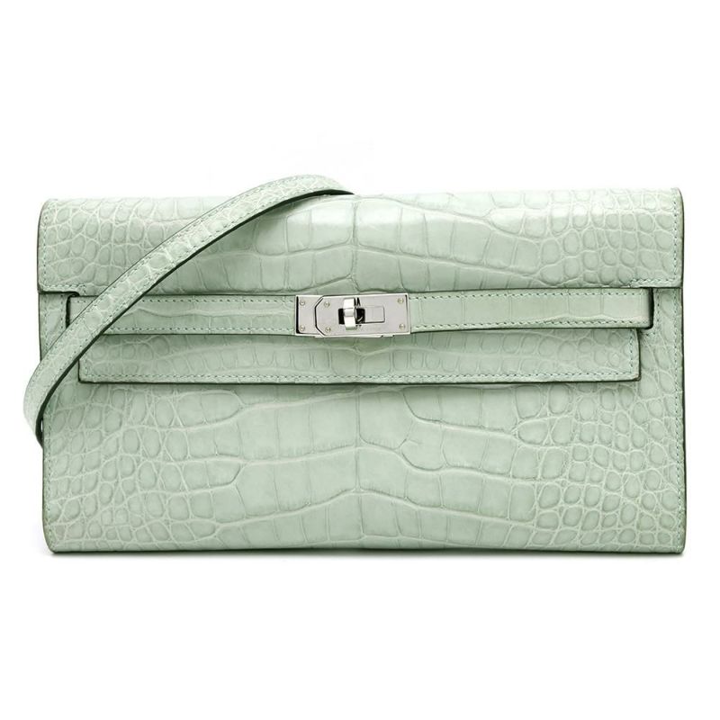 エルメス ケリーウォレット ロング トゥーゴー ヴェールデュープ/シルバー金具 アリゲーターマット W刻印