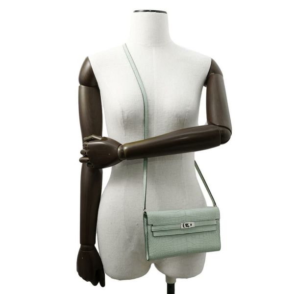 エルメス ケリーウォレット ロング トゥーゴー ヴェールデュープ/シルバー金具 アリゲーターマット W刻印