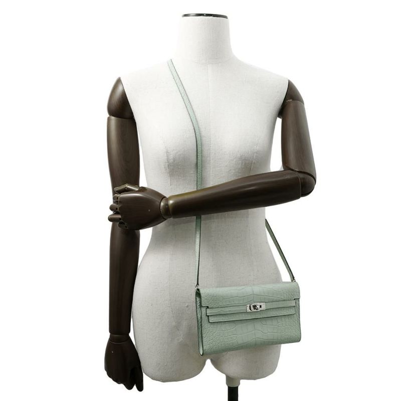 エルメス ケリーウォレット ロング トゥーゴー ヴェールデュープ/シルバー金具 アリゲーターマット W刻印