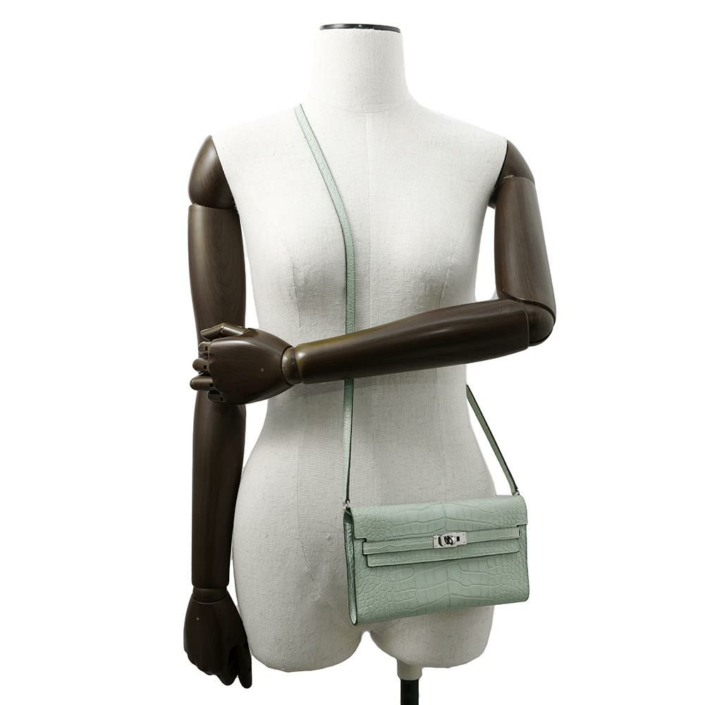 エルメス ケリーウォレット ロング トゥーゴー ヴェールデュープ/シルバー金具 アリゲーターマット W刻印