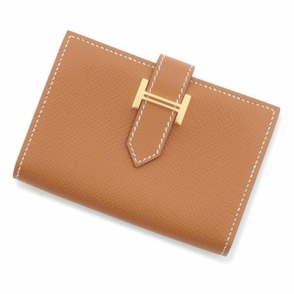 エルメス カードケース ベアン ゴールド/ゴールド金具 ヴォーエプソン □J刻印 HERMES 名刺入れ