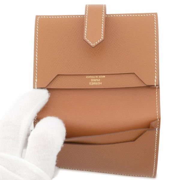 エルメス カードケース ベアン ゴールド/ゴールド金具 ヴォーエプソン □J刻印 HERMES 名刺入れ