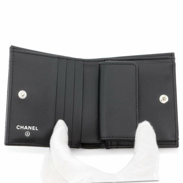 シャネル 二つ折り財布 ココマーク マトラッセ クラシック スモールウォレット レザー AP3817 黒