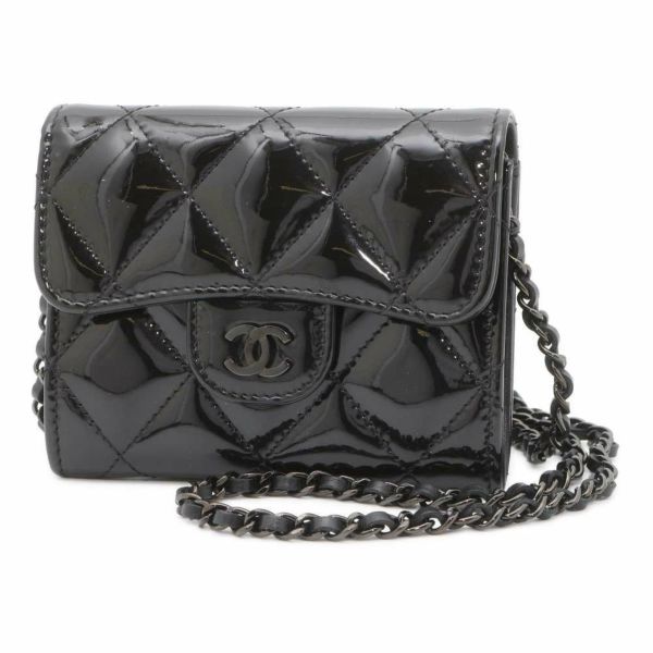 シャネル チェーンウォレット マトラッセ ココマーク ミニ パテント AP0238 CHANEL 財布 黒