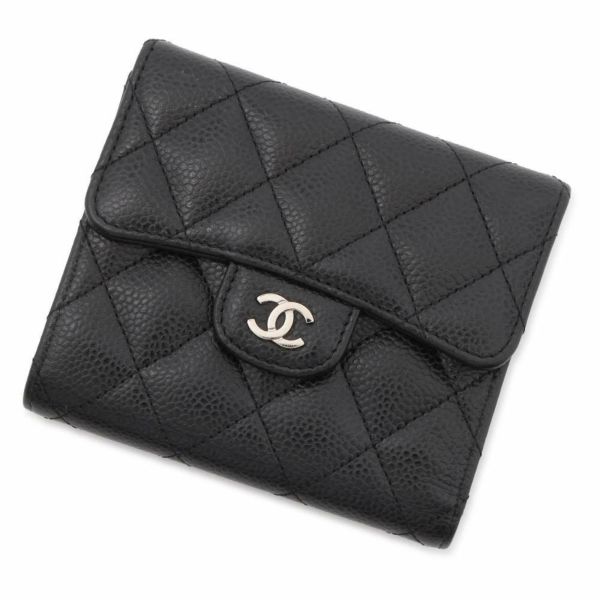 シャネル 三つ折り財布 クラシック スモール フラップ ウォレット キャビアスキン AP0231 CHANEL 黒