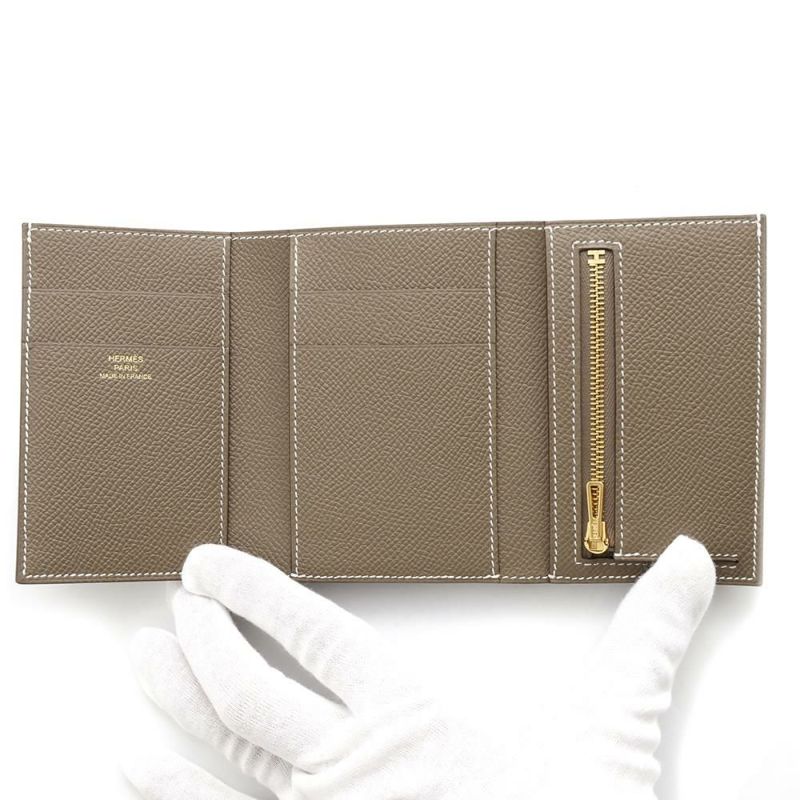 エルメス 三つ折り財布 ベアンコンビネ エトゥープ/ゴールド金具 エプソン W刻印 HERMES 財布