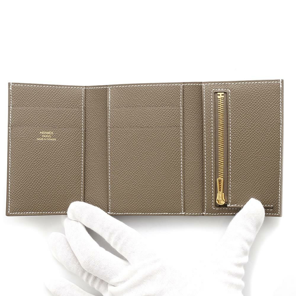 エルメス 三つ折り財布 ベアンコンビネ エトゥープ/ゴールド金具 エプソン W刻印 HERMES 財布