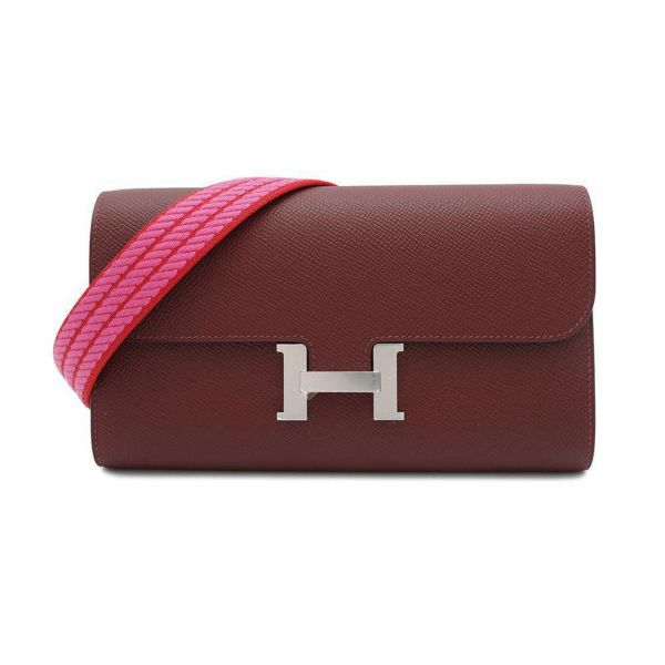 エルメス 長財布 コンスタンス トゥーゴー ロング コルダージュ ルージュアッシュ/シルバー金具 エプソン W刻印 ストラップ2本付き