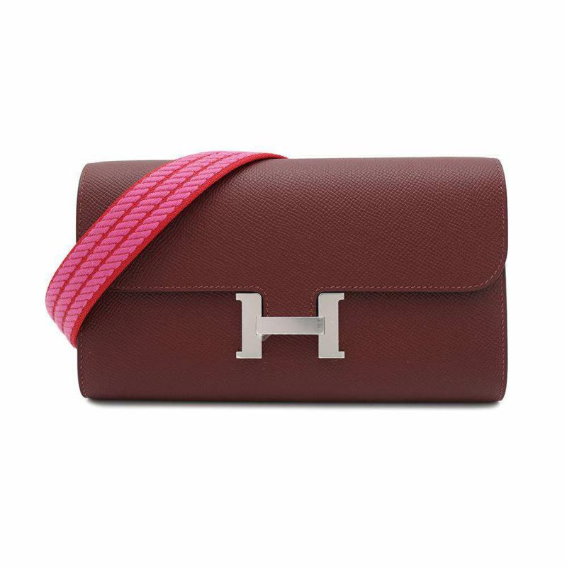 エルメス 長財布 コンスタンス トゥーゴー ロング コルダージュ ルージュアッシュ/シルバー金具 エプソン W刻印 ストラップ2本付き