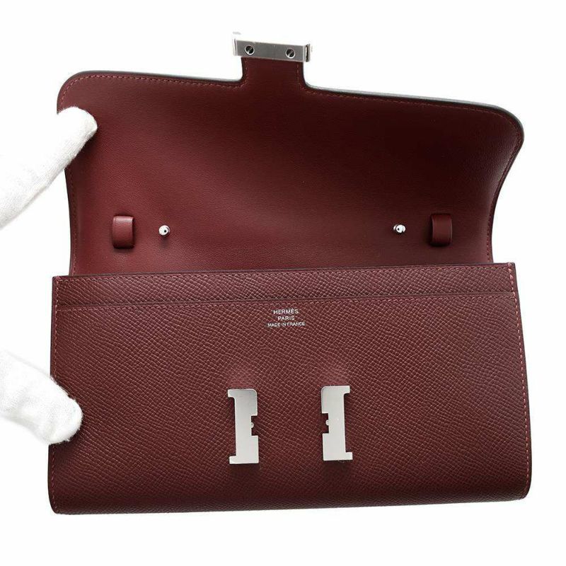 エルメス 長財布 コンスタンス トゥーゴー ロング コルダージュ ルージュアッシュ/シルバー金具 エプソン W刻印 ストラップ2本付き