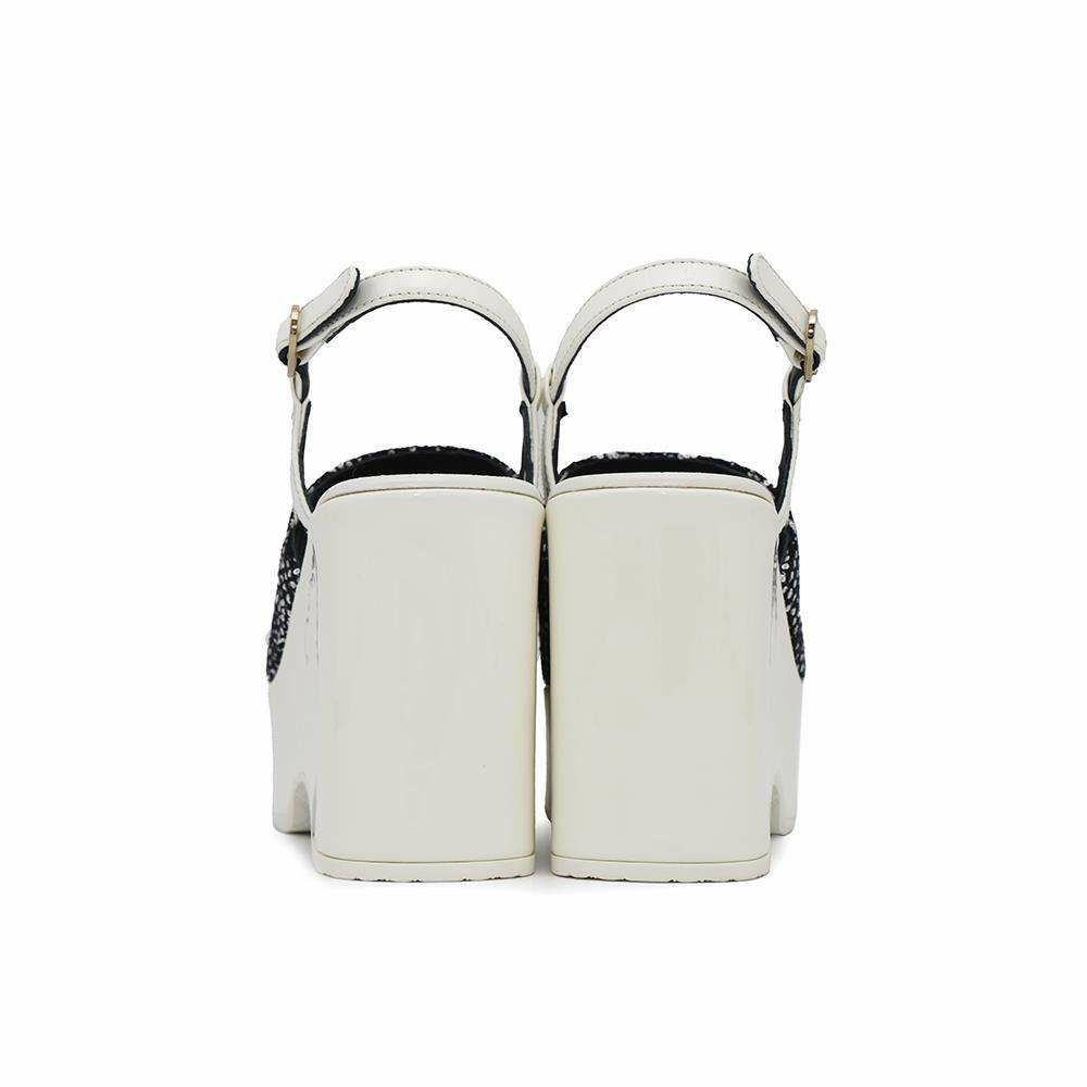 シャネル サンダル ココマーク 厚底 ウェッジソール スパンコール ツイード レディースサイズ36C G45621 CHANEL 靴 黒 白