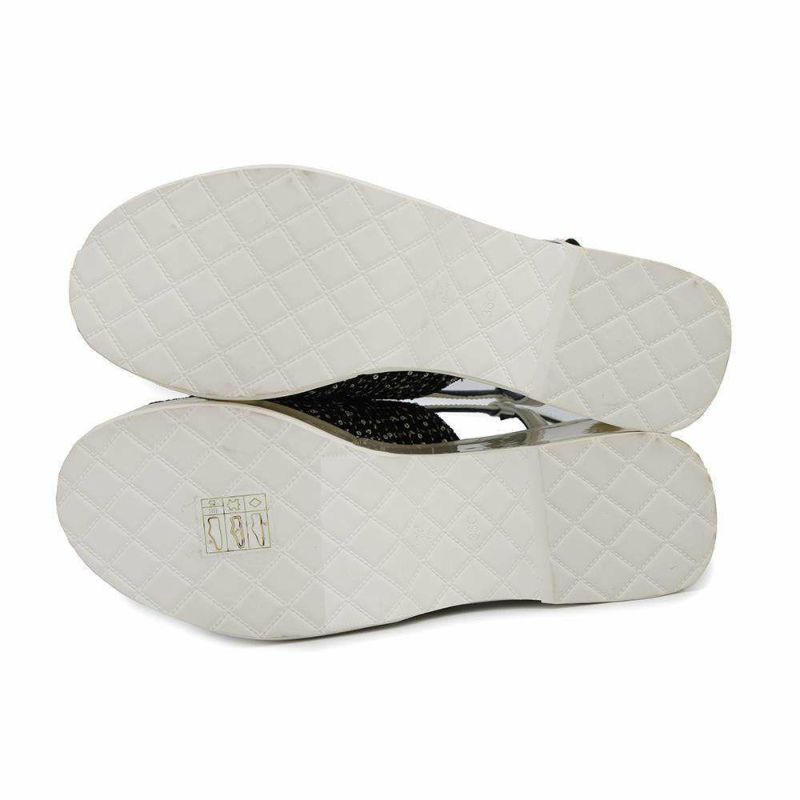 シャネル サンダル ココマーク 厚底 ウェッジソール スパンコール ツイード レディースサイズ36C G45621 CHANEL 靴 黒 白