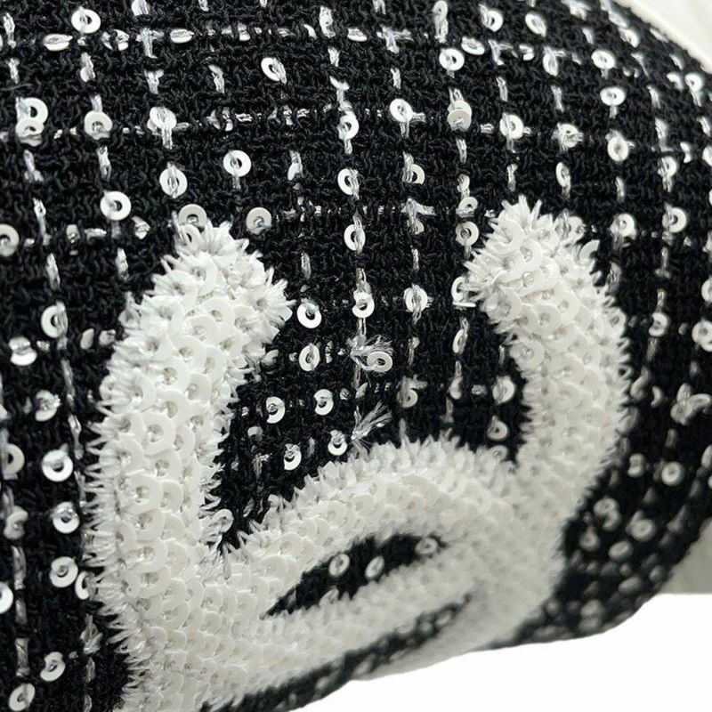 シャネル サンダル ココマーク 厚底 ウェッジソール スパンコール ツイード レディースサイズ36C G45621 CHANEL 靴 黒 白