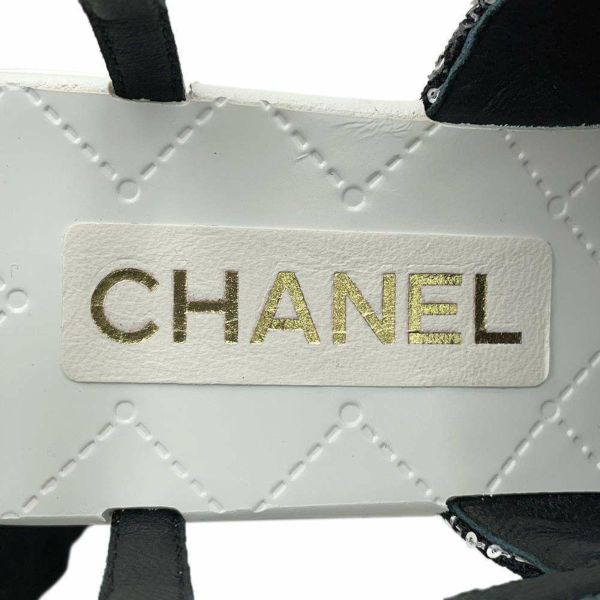 シャネル サンダル ココマーク 厚底 ウェッジソール スパンコール ツイード レディースサイズ36C G45621 CHANEL 靴 黒 白