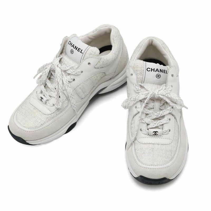 シャネル スニーカー ココマーク ツイード レディースサイズ37 G38299 CHANEL 靴 白