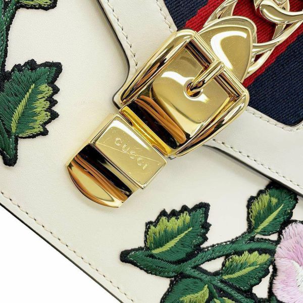 グッチ ショルダーバッグ シルヴィ リボン スモール 421882 GUCCI ハンドバッグ ウェブ 花 フラワー 白