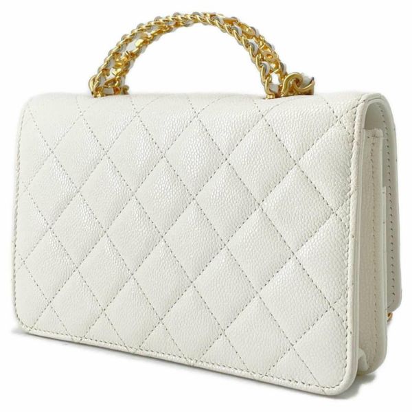 シャネル チェーンウォレット マトラッセ トップハンドル ロゴ ココマーク キャビアスキン CHANEL 財布 白