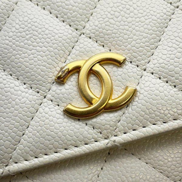 シャネル チェーンウォレット マトラッセ トップハンドル ロゴ ココマーク キャビアスキン CHANEL 財布 白