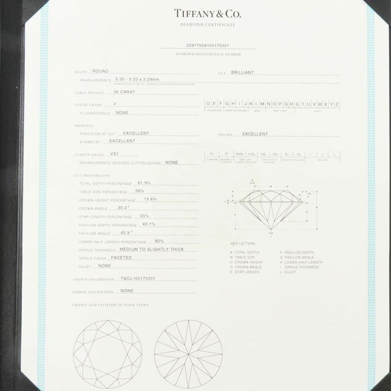 ティファニー ネックレス ソリティア ペンダント ダイヤモンド 0.56ct Pt950プラチナ Tiffany&Co. 鑑定書付き