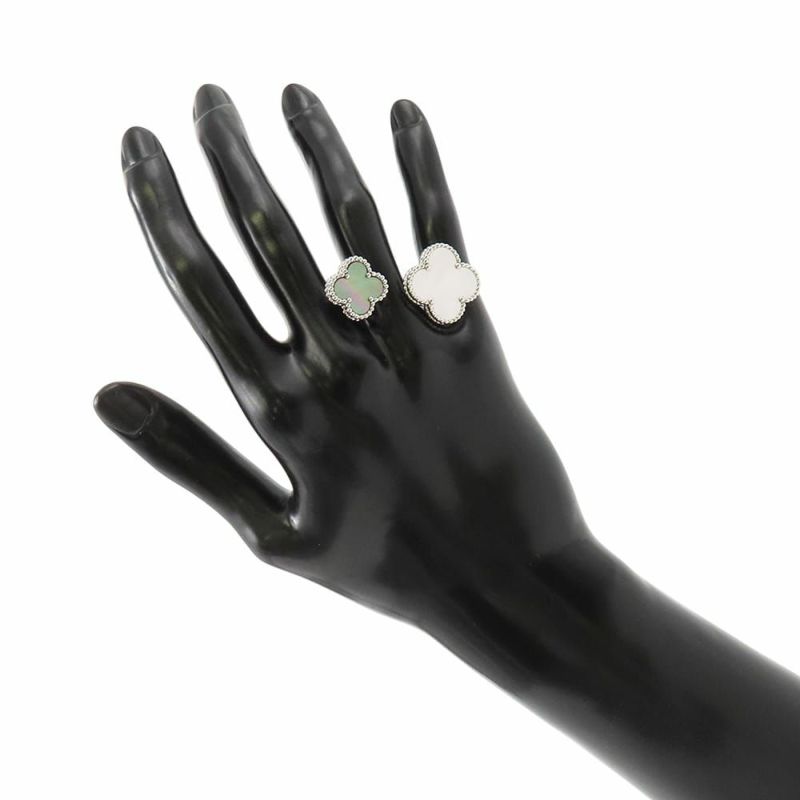 ヴァンクリーフ&アーペル リング マジック アルハンブラ アントレ レ ドア リング ホワイト&グレー マザーオブパール K18WG サイズ56