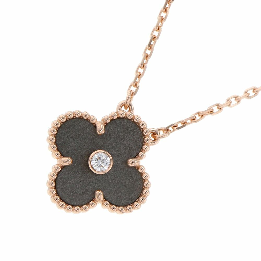 ヴァンクリーフ&アーペル ネックレス ヴィンテージ アルハンブラ シルバーオブシディアン ダイヤ 1P K18PG VCARP9T000 2023年ホリデー限定