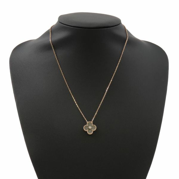 ヴァンクリーフ&アーペル ネックレス ヴィンテージ アルハンブラ シルバーオブシディアン ダイヤ 1P K18PG VCARP9T000 2023年ホリデー限定