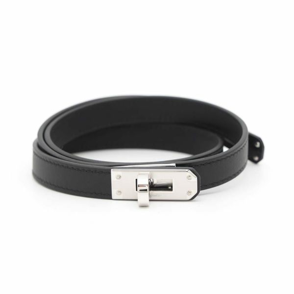 エルメス ネックレス ケリーラリアット Kelly lariat ブラック/シルバー金具 スイフト W刻印 HERMES 黒