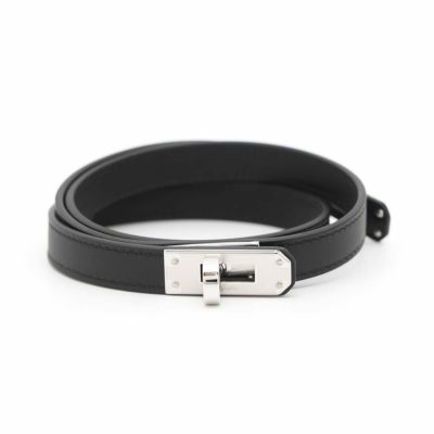 新品 レア エルメス ネックレス ケリーラリアット 黒 ブラック シルバー金具 新品 レア エルメス ネックレス ケリーラリアット 黒 ブラック