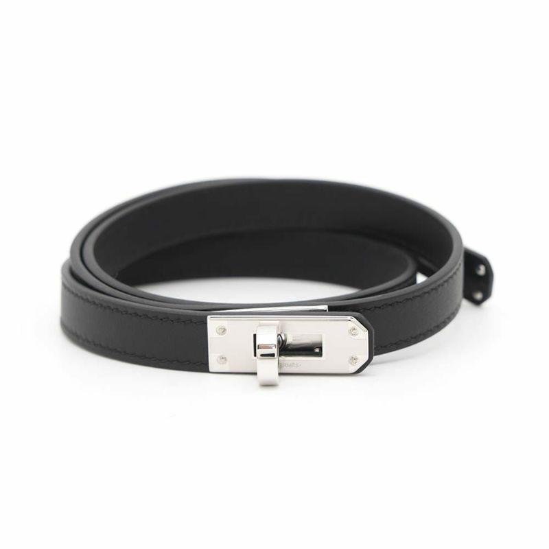 エルメス ネックレス ケリーラリアット Kelly lariat ブラック/シルバー金具 スイフト W刻印 HERMES 黒