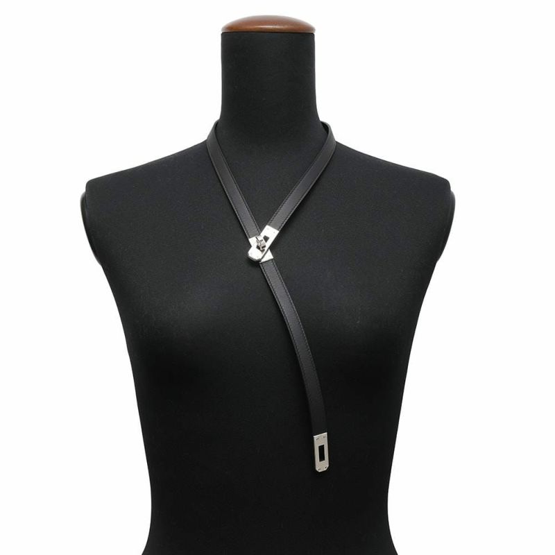 エルメス ネックレス ケリーラリアット Kelly lariat ブラック/シルバー金具 スイフト W刻印 HERMES 黒