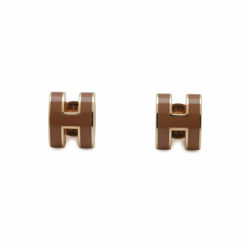 エルメス ピアス ミニ・ポップアッシュ マロングラッセ/ピンクゴールド金具 Hモチーフ HERMES Pop H ポップH
