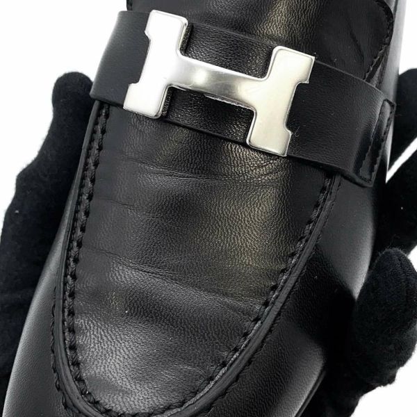 エルメス モカシン パリ ブラック/シルバー金具 レザー レディースサイズ37 HERMES 靴 黒