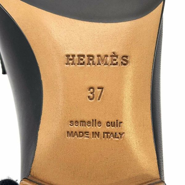 エルメス モカシン パリ ブラック/シルバー金具 レザー レディースサイズ37 HERMES 靴 黒