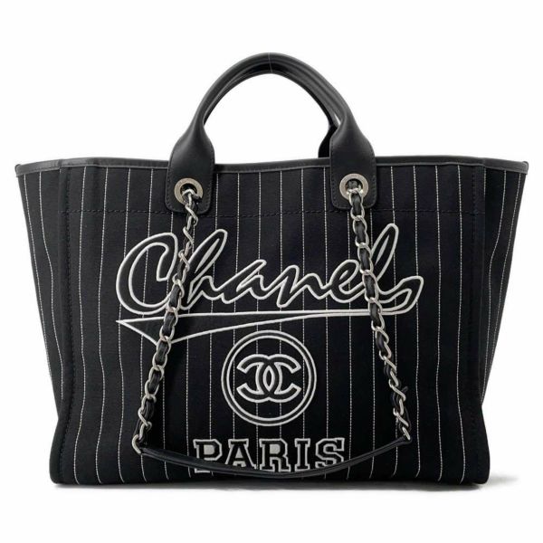 シャネル トートバッグ ドーヴィルライン ココマーク A66941 CHANEL 2wayショルダーバッグ ストライプ 黒