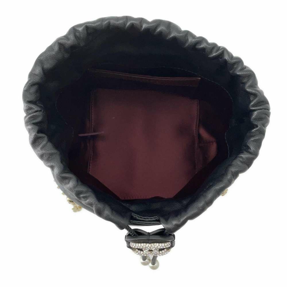 シャネル チェーンショルダーバッグ 巾着 ココマーク パール ラインストーン ラムスキン AS2314 黒