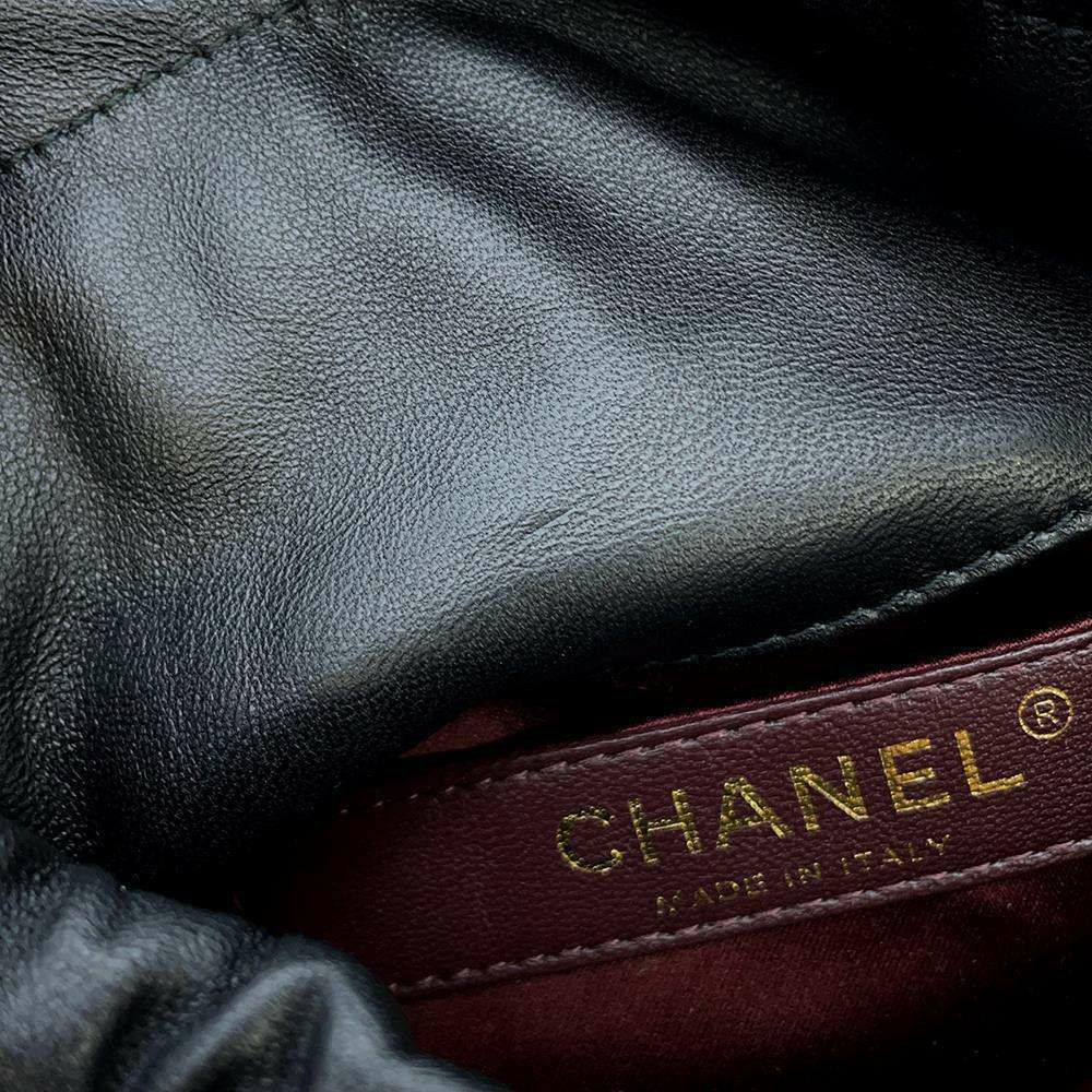 シャネル チェーンショルダーバッグ 巾着 ココマーク パール ラインストーン ラムスキン AS2314 黒