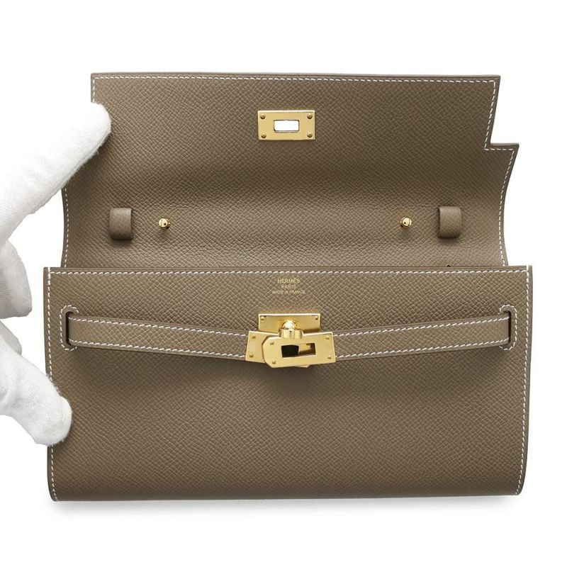 エルメス ケリーウォレット ロング トゥーゴー エトゥープ/ゴールド金具 エプソン K刻印